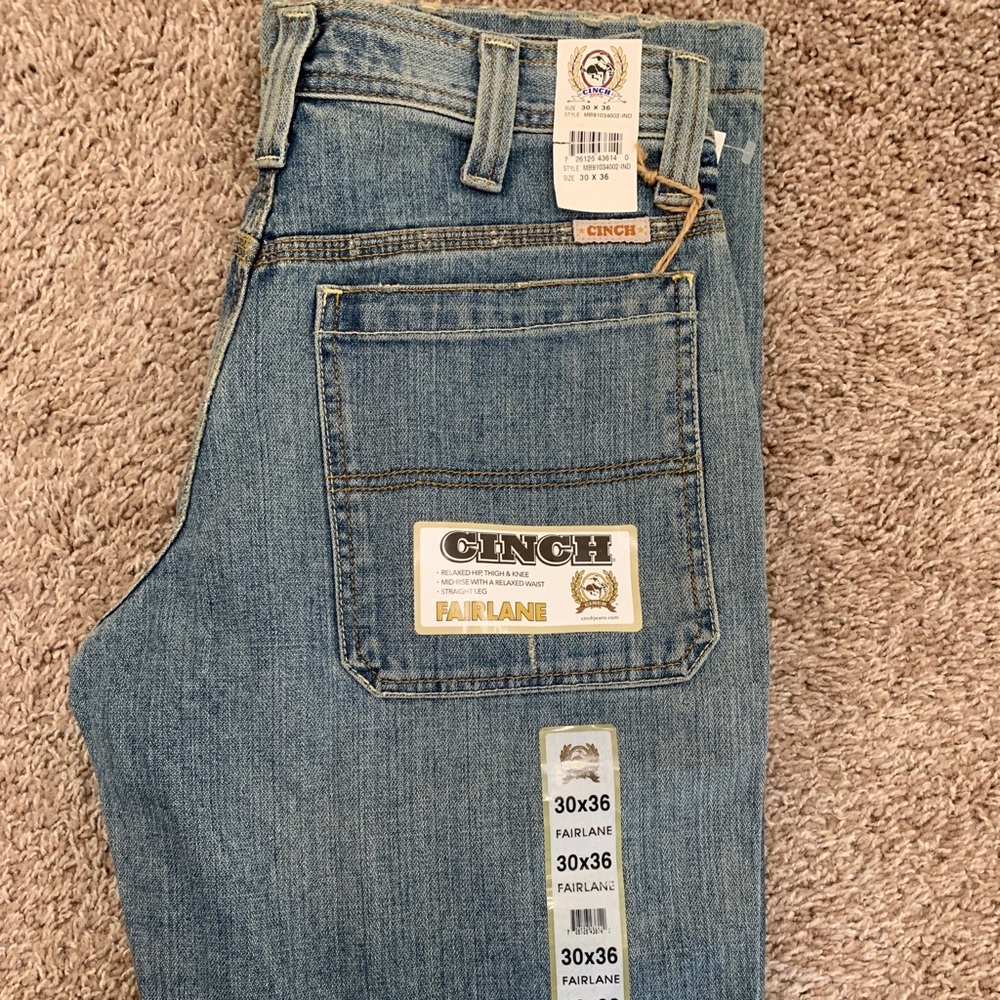 CINCH Men's Fairlane Relaxed Mid-Rise Straight Leg Jean, 30 X 36 NWT Stone Wash